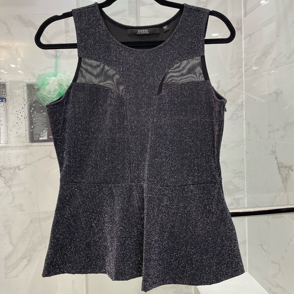 Black Glitter GUESS Peplum Top